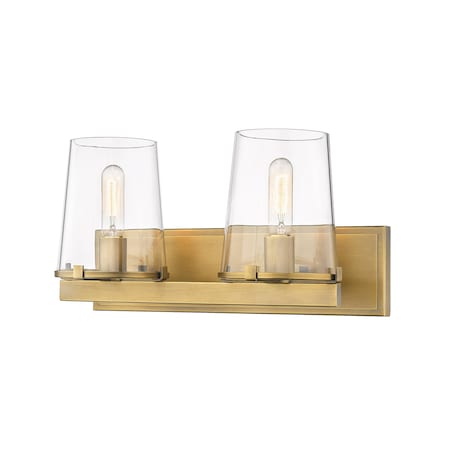 Z-Lite Callista 2 Light Vanity, Rubbed Brass & Clear 3032-2V-RB